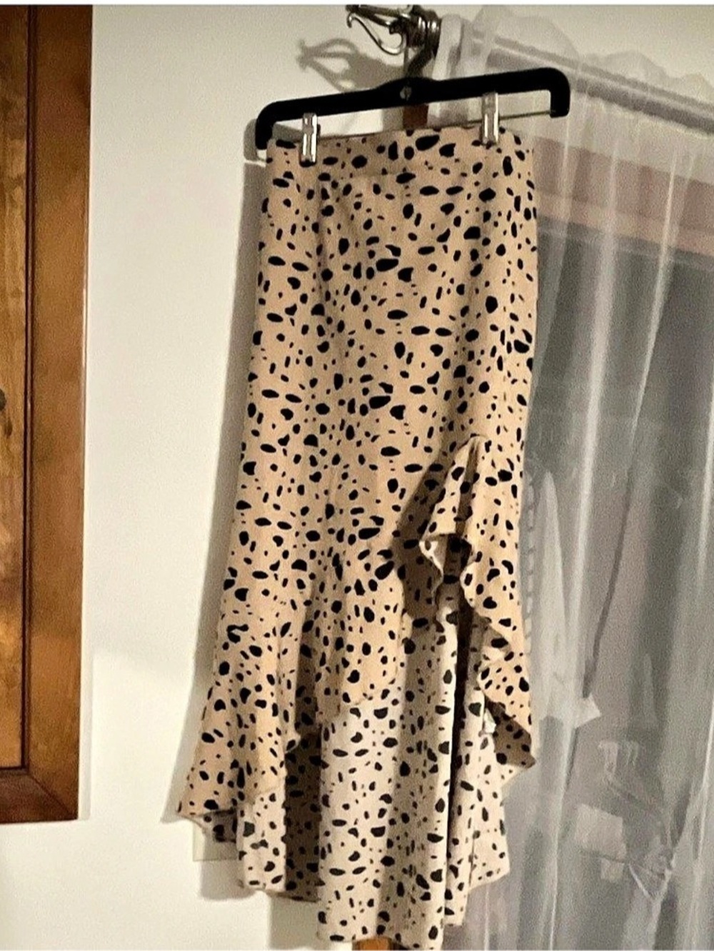 Animal Print Ruffle Midi Skirt in Brown & Black Like New
